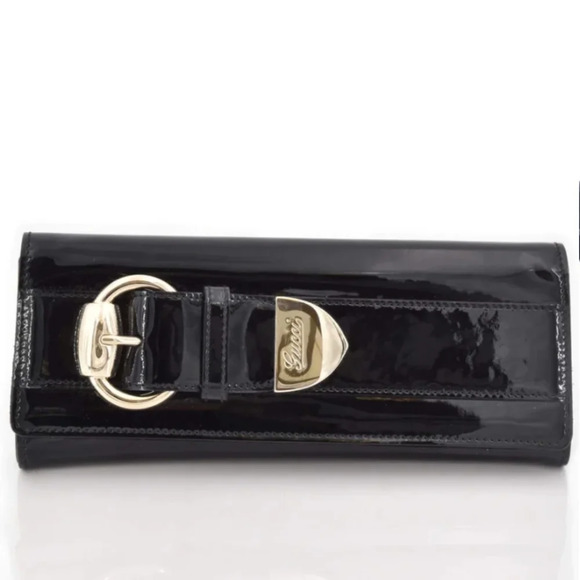 NWOT GUCCI Patent Leather Romy Clutch Black - Picture 1 of 9
